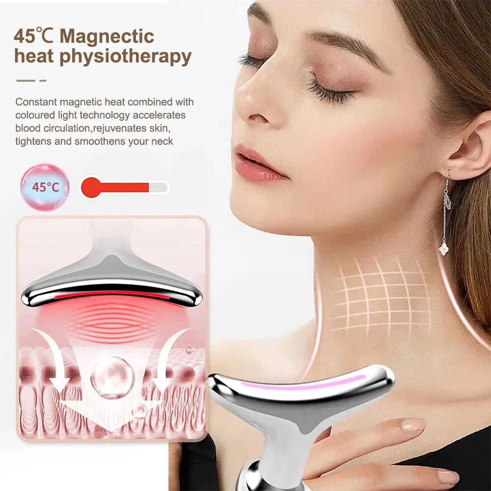 Masseur Facial et Cou 3 en 1 : Outil de Soin Anti-Âge avec Vibration, Chaleur et Lifting pour une Peau