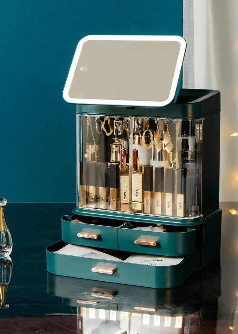 Boîte de Rangement Maquillage Luxe avec Miroir LED - Organisateur