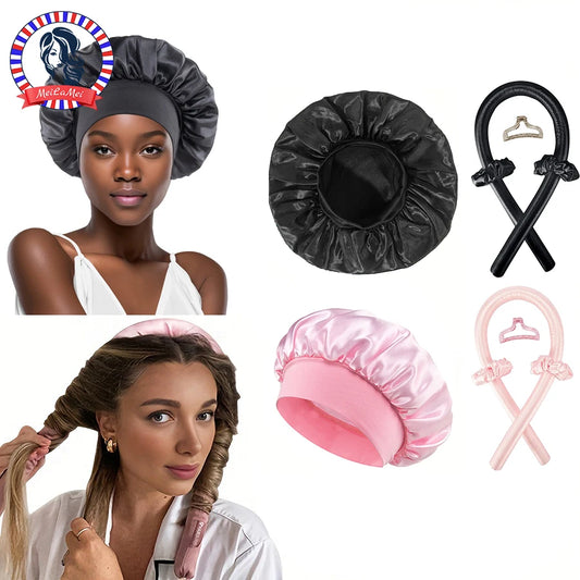 Ensemble de Bigoudis sans Chaleur : Le Bonnet de Nuit Satiné et Accessoires Indispensables pour des Boucles Parfaites