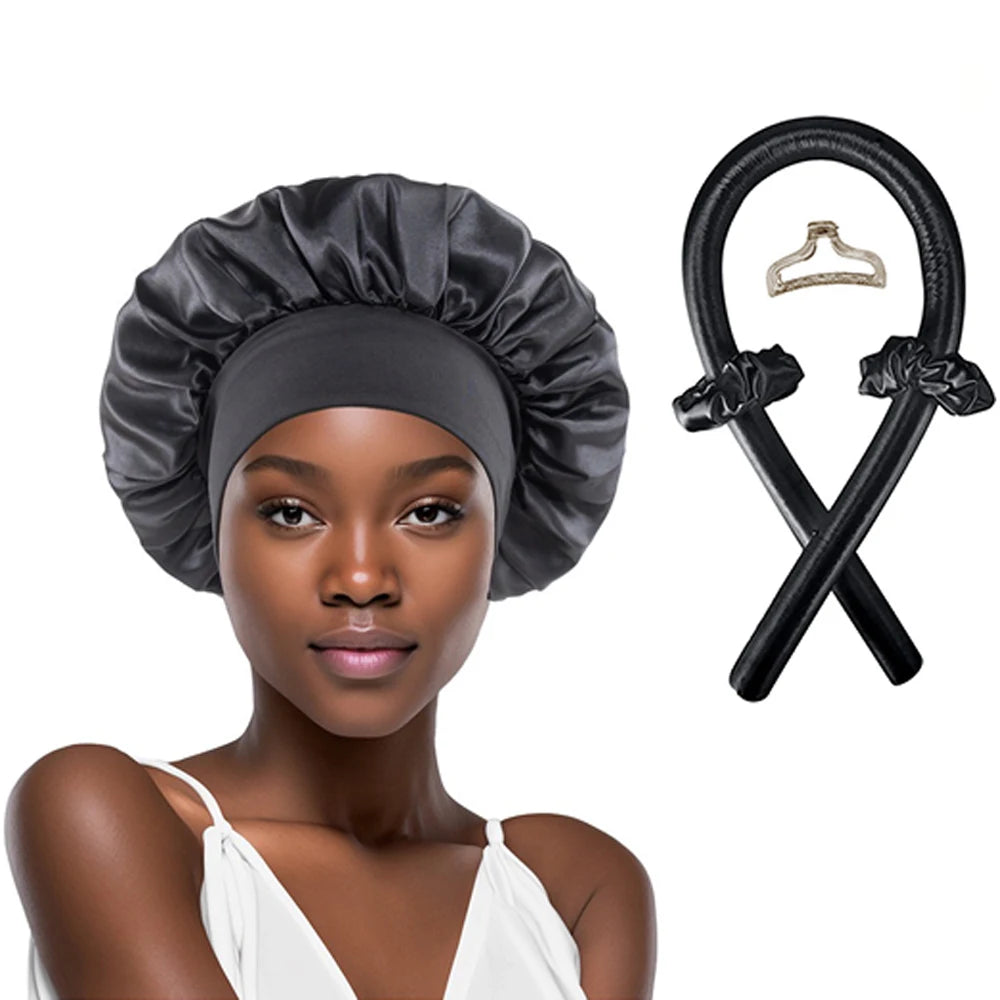 Ensemble de Bigoudis sans Chaleur : Le Bonnet de Nuit Satiné et Accessoires Indispensables pour des Boucles Parfaites