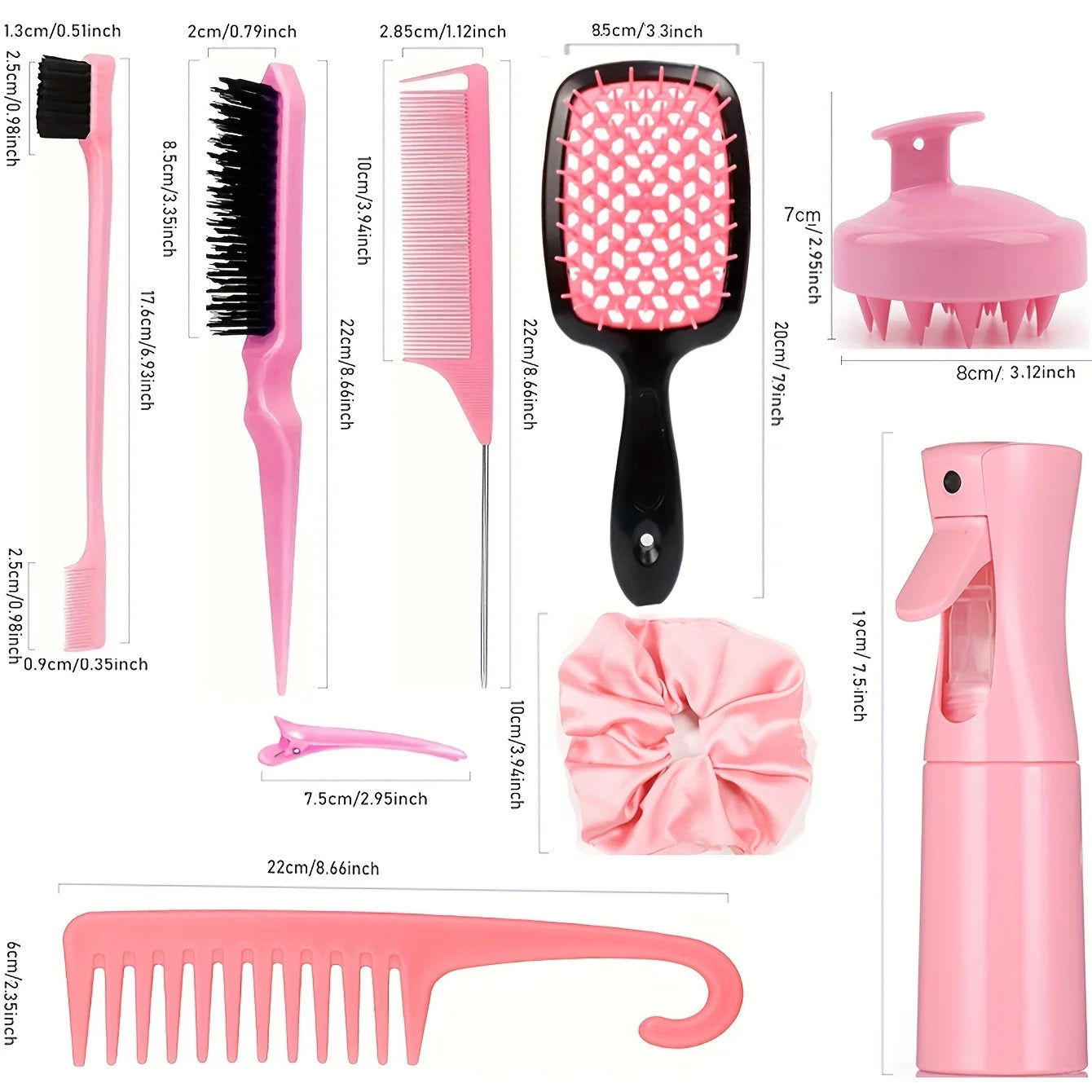 Kit Pro 12-en-1 pour Salon : Brosses en Silicone, Peignes Précision, Vaporisateur & Accessoires Essentiels pour un Coiffage Parfait!