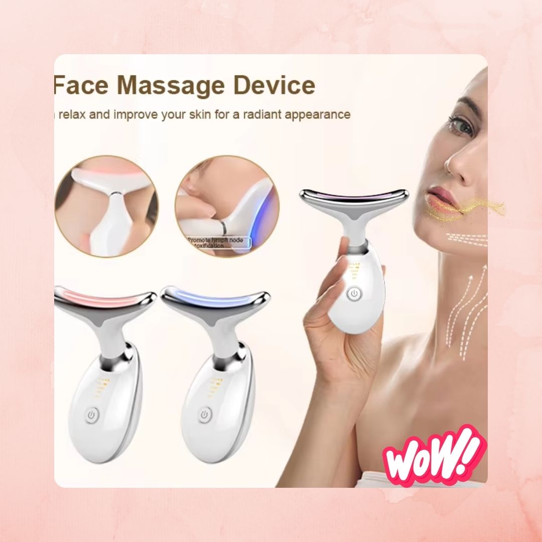 Masseur Facial et Cou 3 en 1 : Outil de Soin Anti-Âge avec Vibration, Chaleur et Lifting pour une Peau