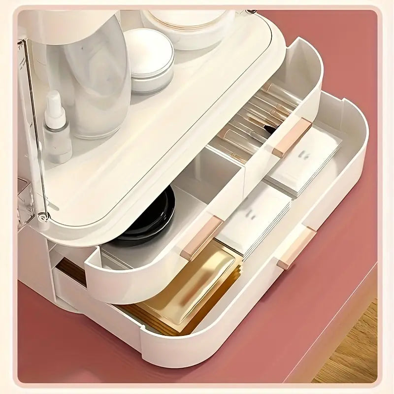 Boîte de Rangement Maquillage Luxe avec Miroir LED - Organisateur