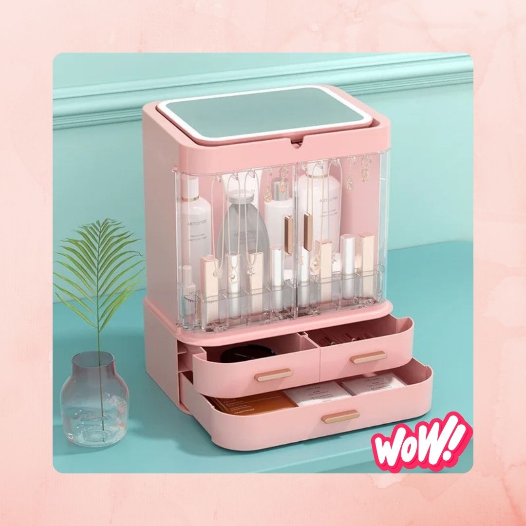 Boîte de Rangement Maquillage Luxe avec Miroir LED - Organisateur