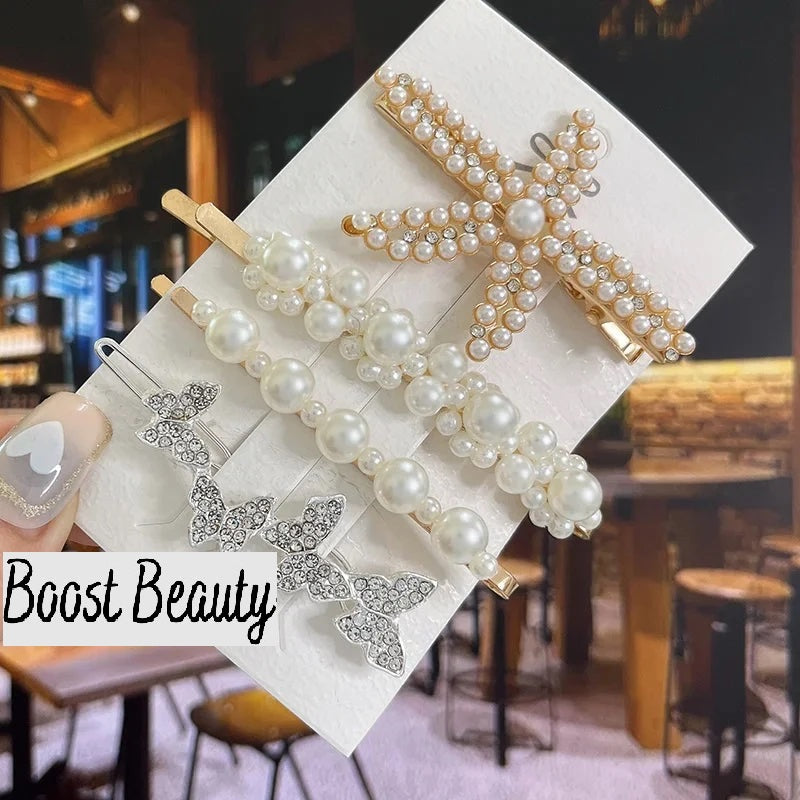 Accessoires Glamour : Ensemble Élégant de Pinces à Cheveux avec Perles Brillantes