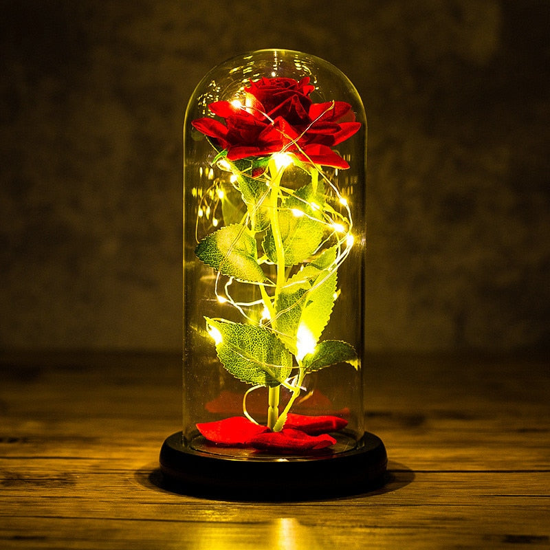 Rose éternelle dans un verre avec LED