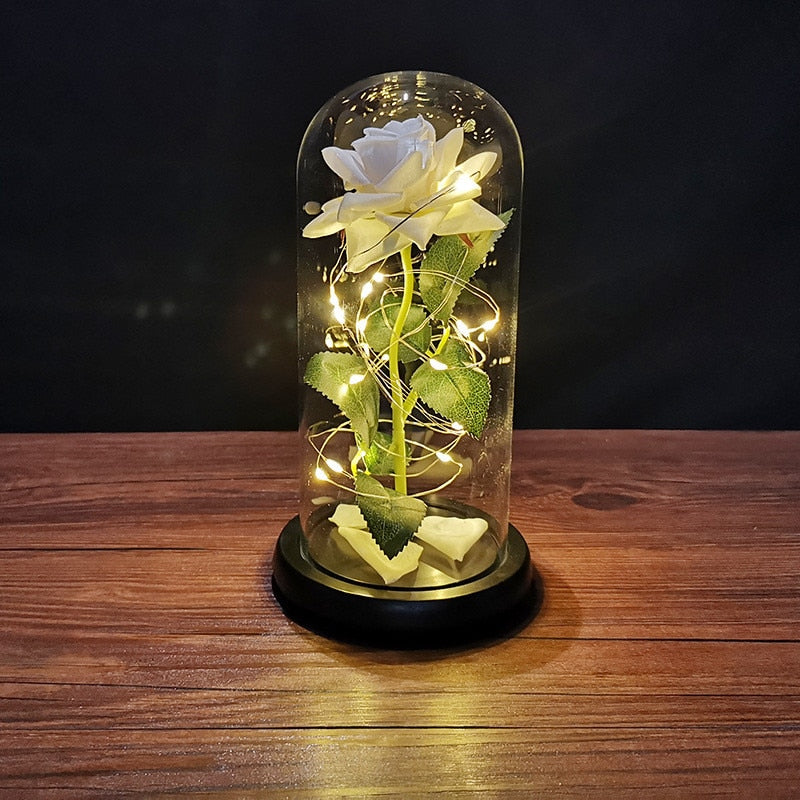 Rose éternelle dans un verre avec LED