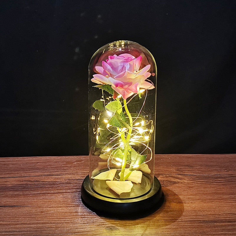 Rose éternelle dans un verre avec LED