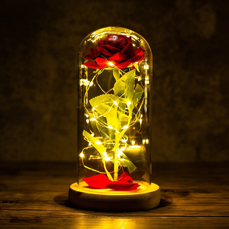 Rose éternelle dans un verre avec LED