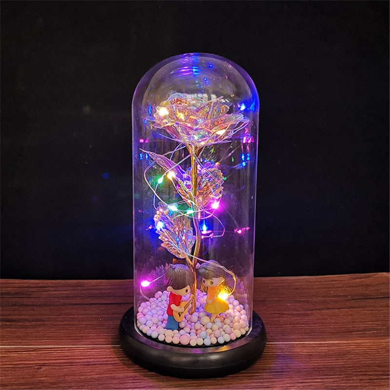 Rose éternelle dans un verre avec LED