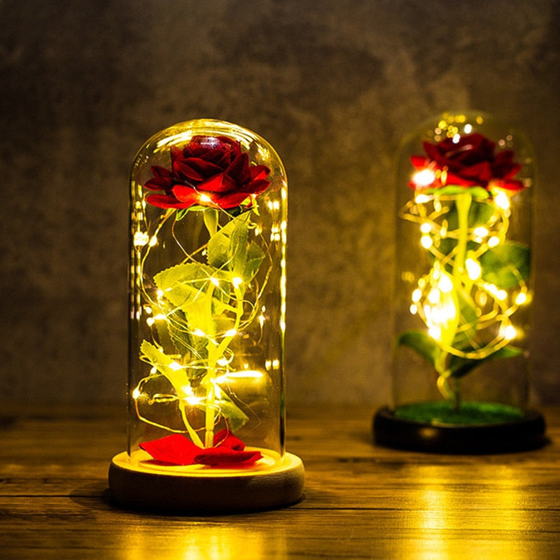 Rose éternelle dans un verre avec LED