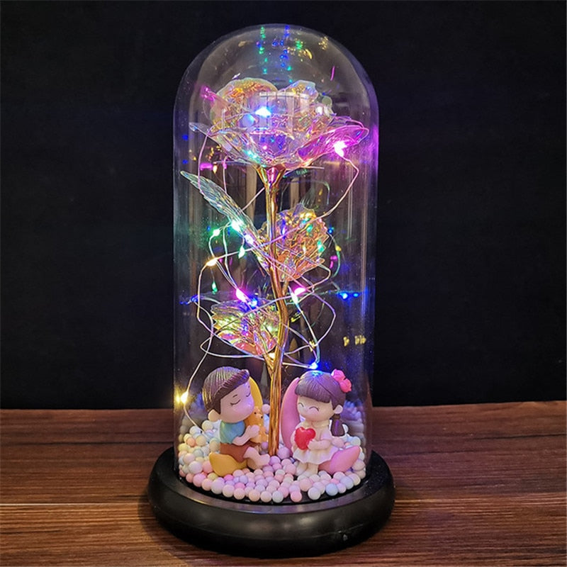 Rose éternelle dans un verre avec LED