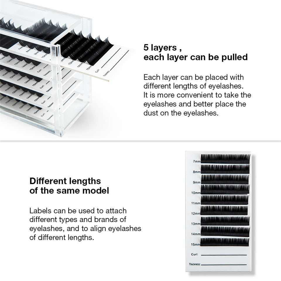 Boite de rangement pour 5 palettes d'extensions de cils - Tranparente