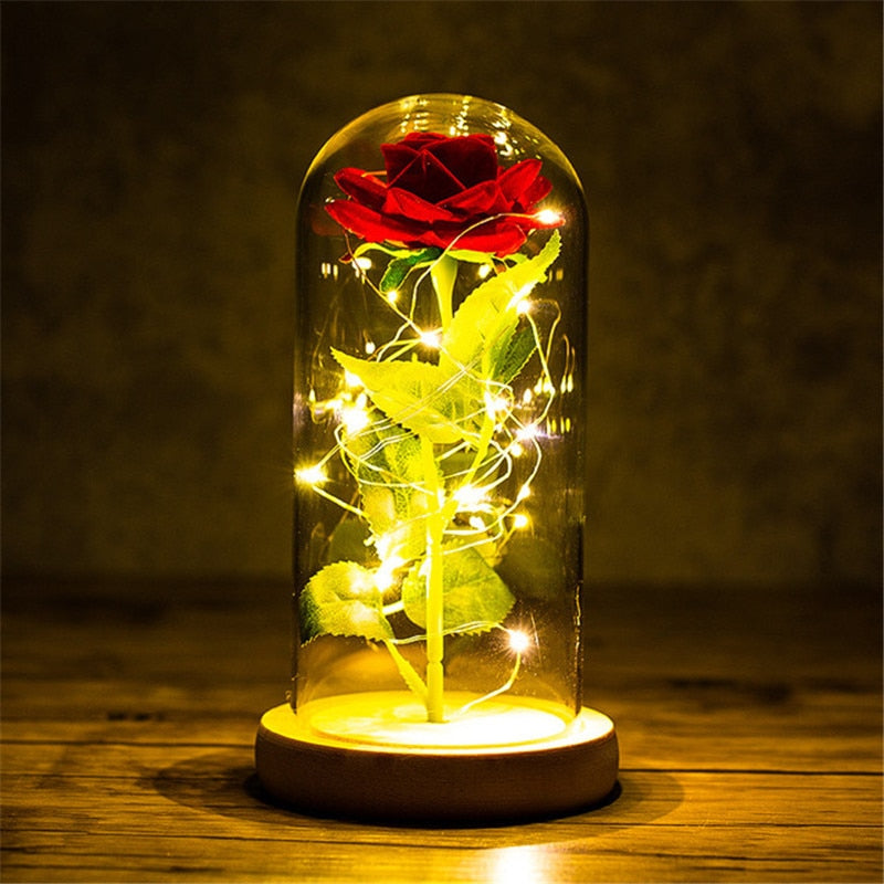 Rose éternelle dans un verre avec LED