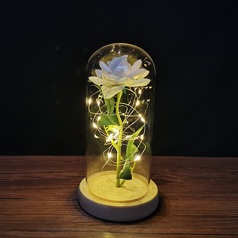 Rose éternelle dans un verre avec LED