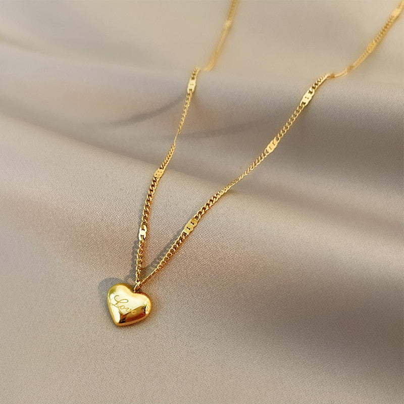 Collier cœur d'amour en acier inoxydable