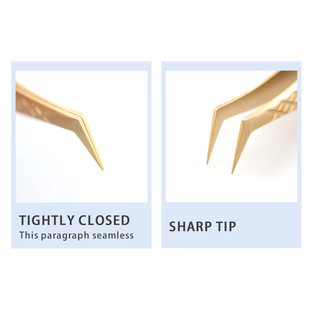 Pince à épiler d'extension de cils dorée N-06